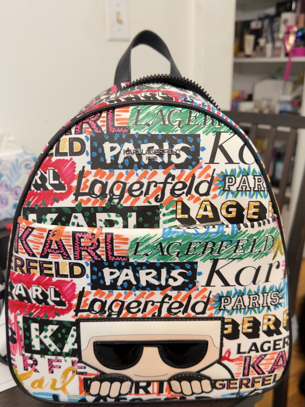Karl Lagerfeld White Multicolor Logo-Print medium Backpack